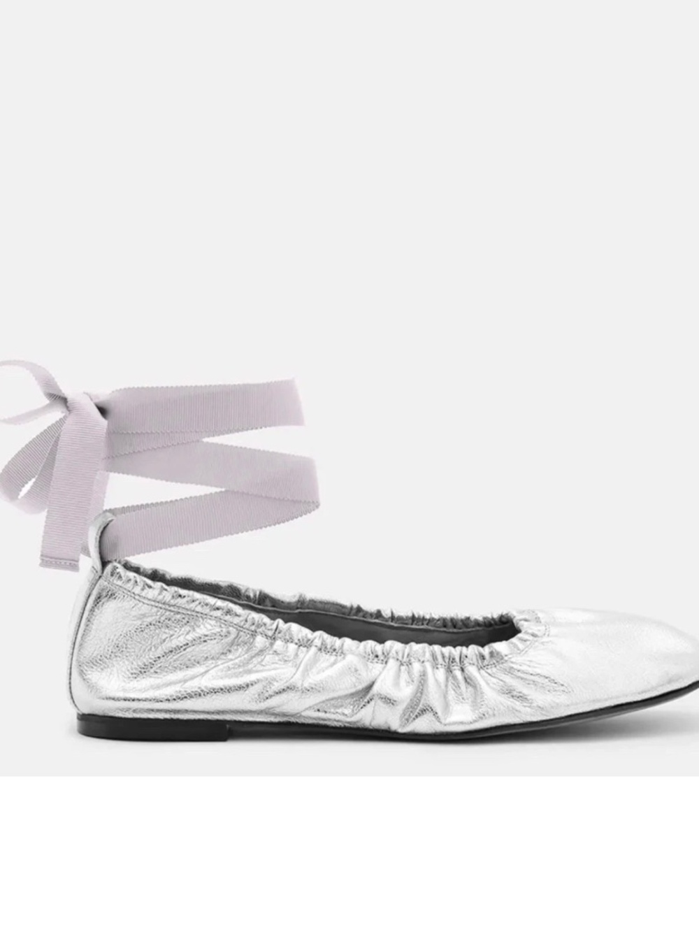 $299+ NWB AllSaints Alia Silver Metallic Leather Ribbon Ballet Sz 41/US 10.5
